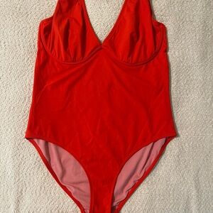 Boden Red Voop One Piece with Plunging V-neckline 38DD